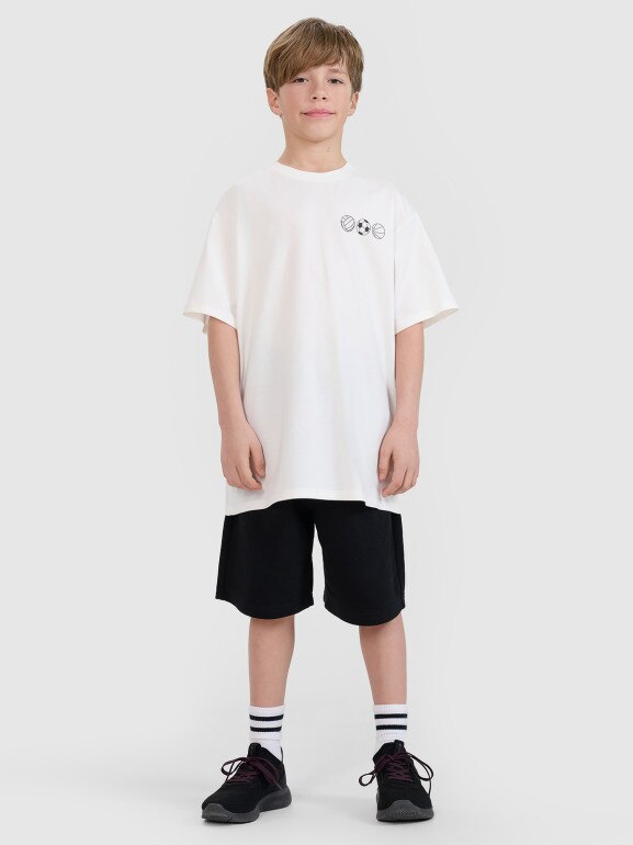Chłopięcy t-shirt z nadrukiem 4F 4FJRSS25TTSHM2640 - biały