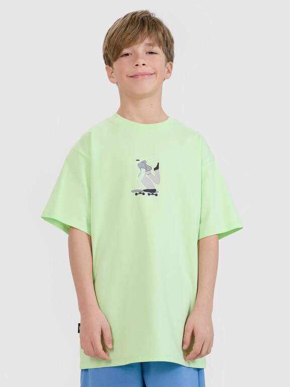 Chłopięcy t-shirt z nadrukiem 4F 4FJRSS25TTSHM2641 - zielony