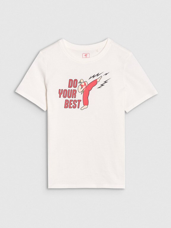 Chłopięcy t-shirt z nadrukiem 4F 4FJRSS25TTSHM2643 - biały