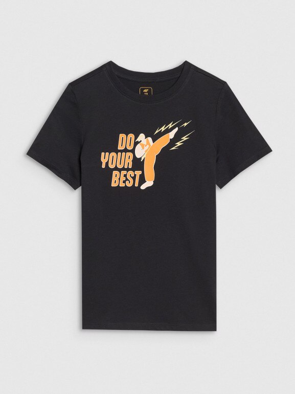Chłopięcy t-shirt z nadrukiem 4F 4FJRSS25TTSHM2643 - czarny