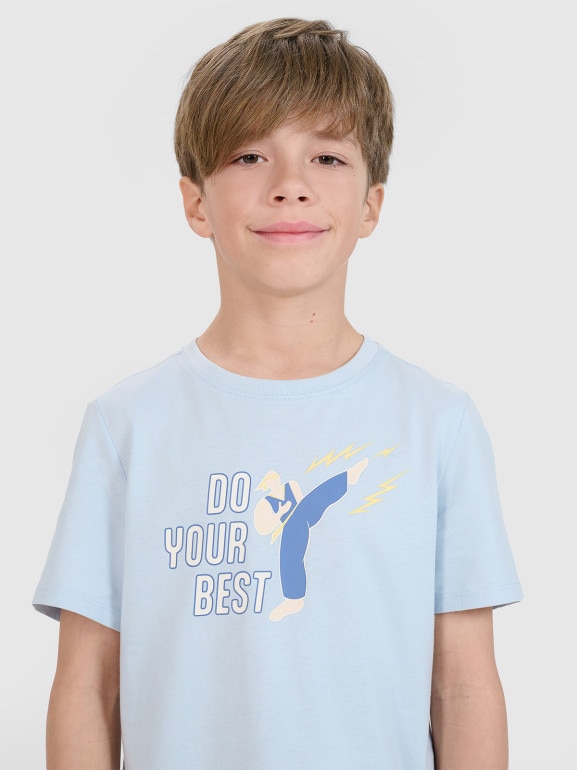 Chłopięcy t-shirt z nadrukiem 4F 4FJRSS25TTSHM2643 - niebieski