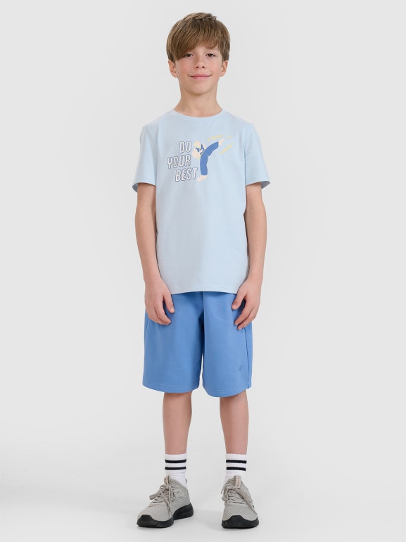 Chłopięcy t-shirt z nadrukiem 4F 4FJRSS25TTSHM2643 - niebieski
