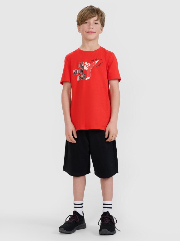 Chłopięcy t-shirt z nadrukiem 4F 4FJRSS25TTSHM2643 - czerwony