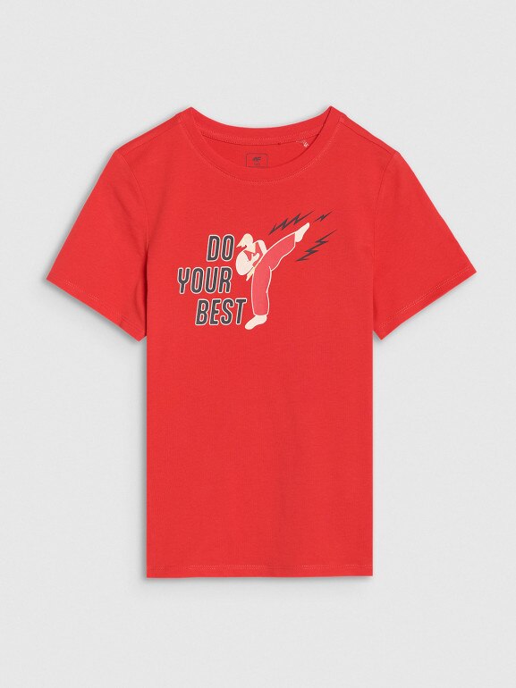 Chłopięcy t-shirt z nadrukiem 4F 4FJRSS25TTSHM2643 - czerwony