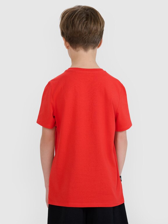 Chłopięcy t-shirt z nadrukiem 4F 4FJRSS25TTSHM2643 - czerwony