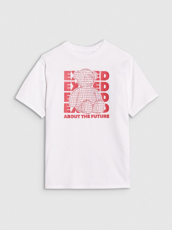 Chłopięcy t-shirt z nadrukiem 4F 4FJRSS25TTSHM2819 - biały