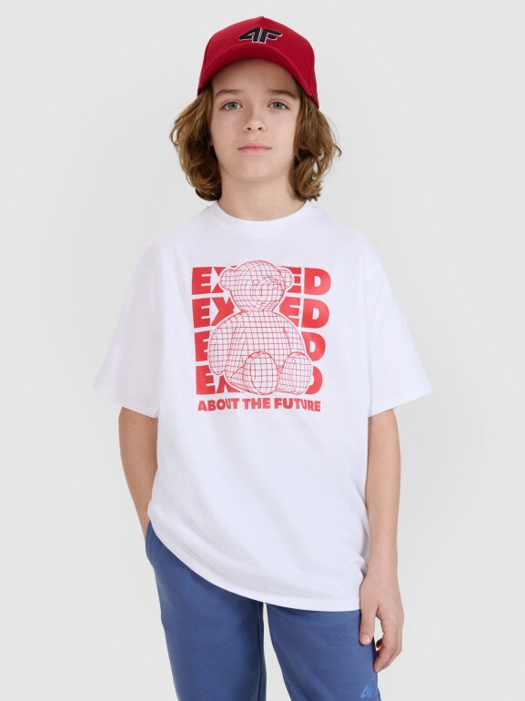 Chłopięcy t-shirt z nadrukiem 4F 4FJRSS25TTSHM2819 - biały