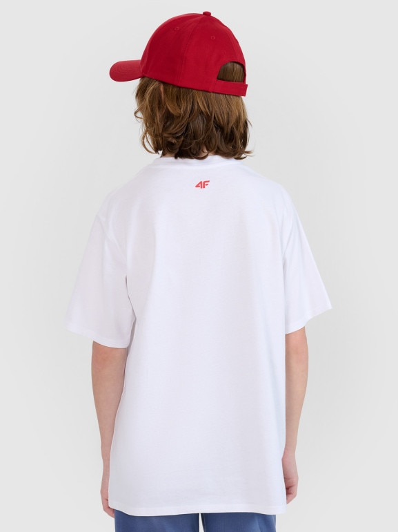 Chłopięcy t-shirt z nadrukiem 4F 4FJRSS25TTSHM2819 - biały
