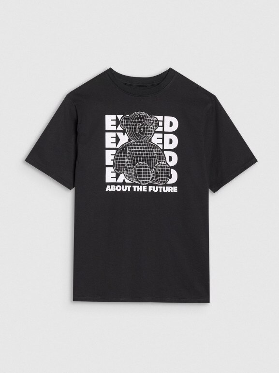 Chłopięcy t-shirt z nadrukiem 4F 4FJRSS25TTSHM2819 - czarny