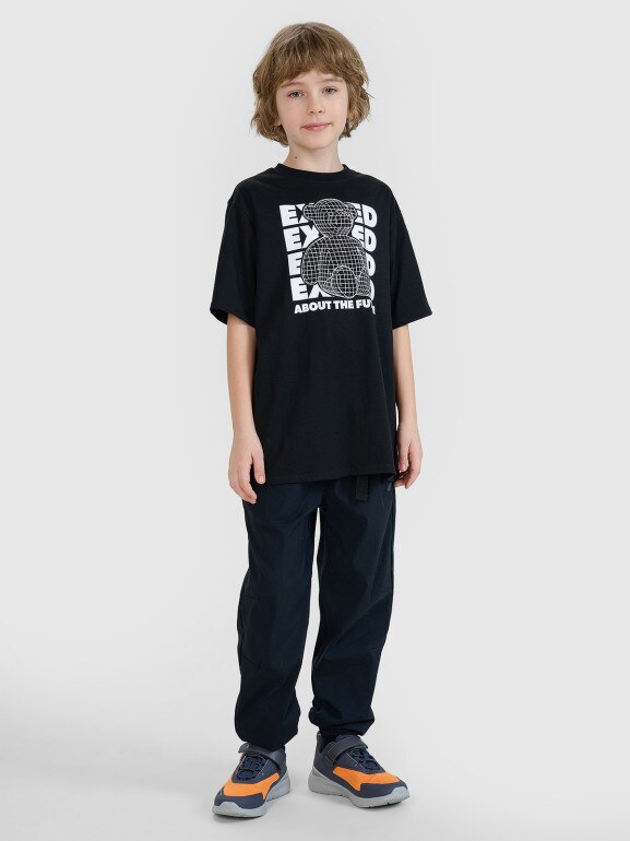 Chłopięcy t-shirt z nadrukiem 4F 4FJRSS25TTSHM2819 - czarny