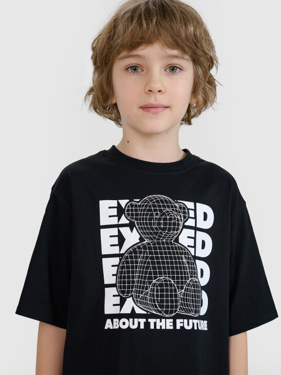 Chłopięcy t-shirt z nadrukiem 4F 4FJRSS25TTSHM2819 - czarny