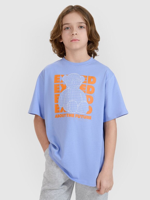 Chłopięcy t-shirt z nadrukiem 4F 4FJRSS25TTSHM2819 - niebieski