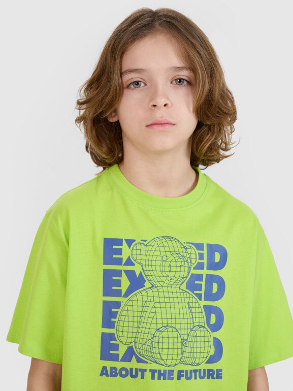 Chłopięcy t-shirt z nadrukiem 4F 4FJRSS25TTSHM2819 - zielony