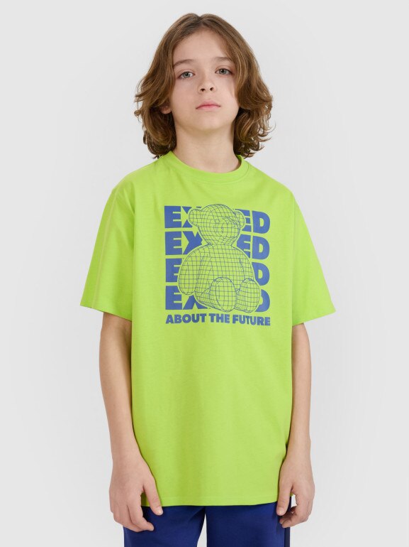 Chłopięcy t-shirt z nadrukiem 4F 4FJRSS25TTSHM2819 - zielony