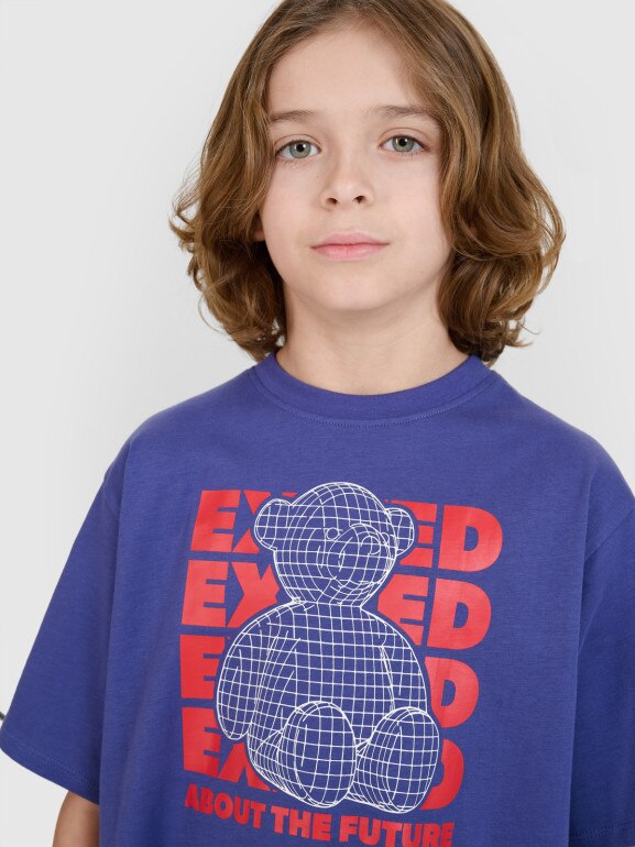Chłopięcy t-shirt z nadrukiem 4F 4FJRSS25TTSHM2819 - fioletowy