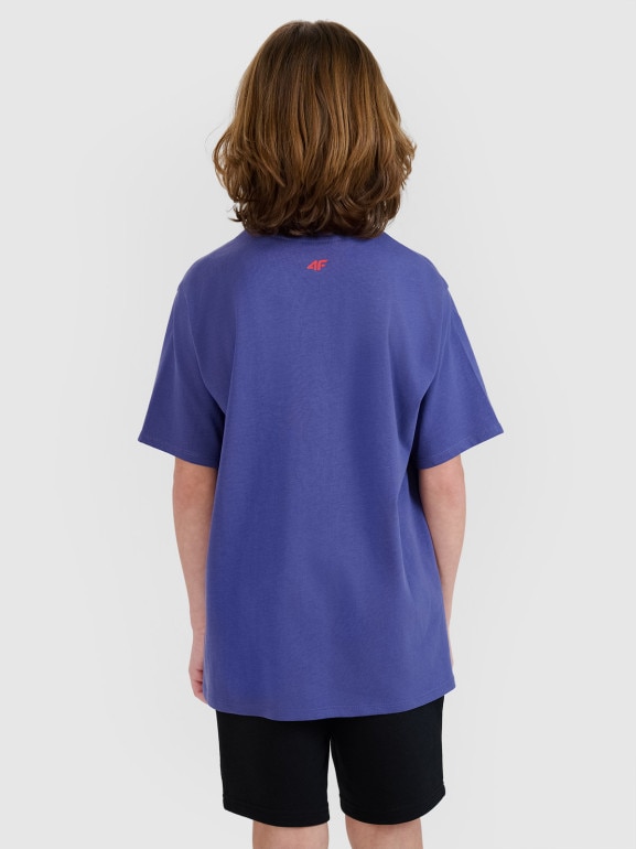 Chłopięcy t-shirt z nadrukiem 4F 4FJRSS25TTSHM2819 - fioletowy