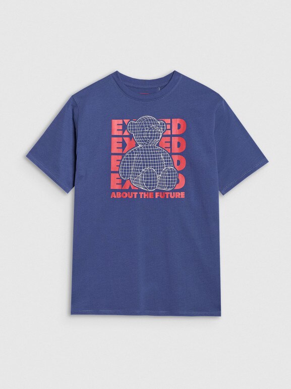 Chłopięcy t-shirt z nadrukiem 4F 4FJRSS25TTSHM2819 - fioletowy