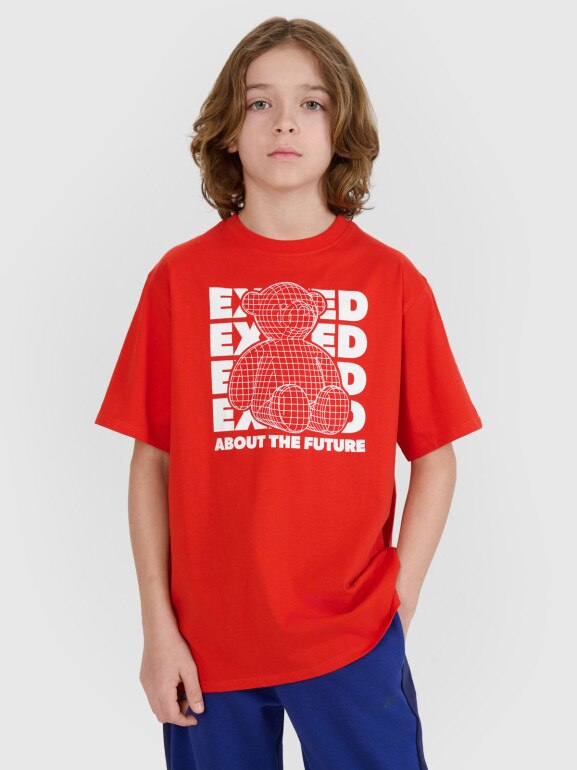 Chłopięcy t-shirt z nadrukiem 4F 4FJRSS25TTSHM2819 - czerwony