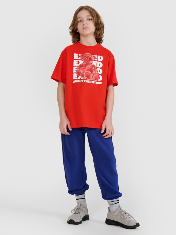 Chłopięcy t-shirt z nadrukiem 4F 4FJRSS25TTSHM2819 - czerwony