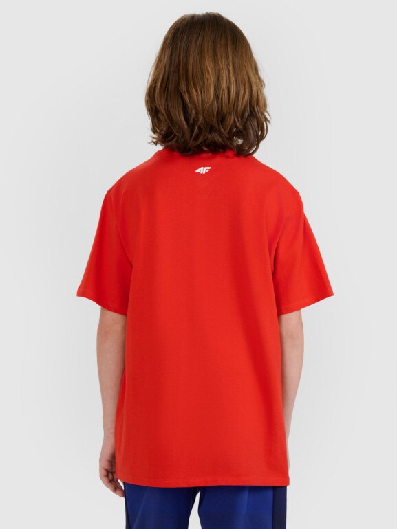 Chłopięcy t-shirt z nadrukiem 4F 4FJRSS25TTSHM2819 - czerwony