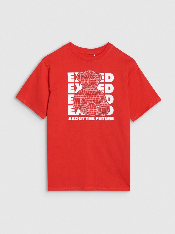 Chłopięcy t-shirt z nadrukiem 4F 4FJRSS25TTSHM2819 - czerwony