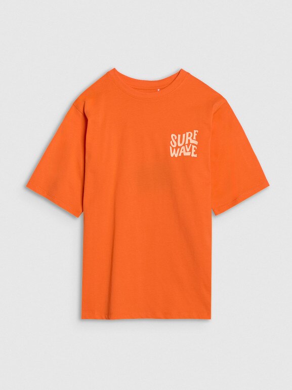 Chłopięcy t-shirt z nadrukiem 4FJRSS25TTSHM2866 - pomarańczowy