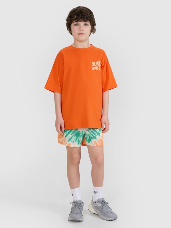 Chłopięcy t-shirt z nadrukiem 4FJRSS25TTSHM2866 - pomarańczowy