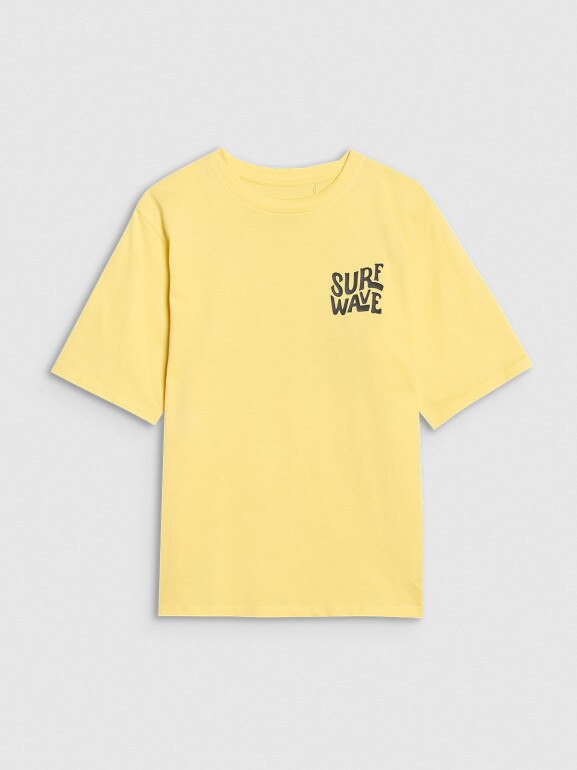 Chłopięcy t-shirt z nadrukiem 4FJRSS25TTSHM2866 - żółty