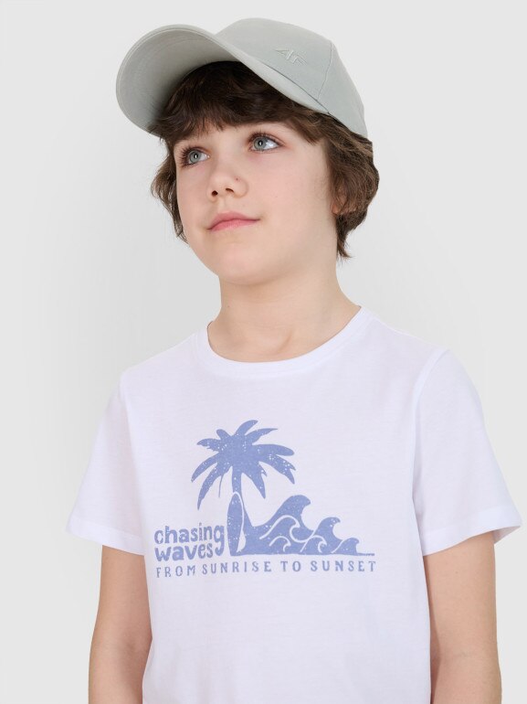 Chłopięcy t-shirt z nadrukiem 4F 4FJRSS25TTSHM2867 - biały