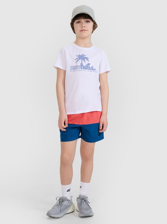 Chłopięcy t-shirt z nadrukiem 4F 4FJRSS25TTSHM2867 - biały