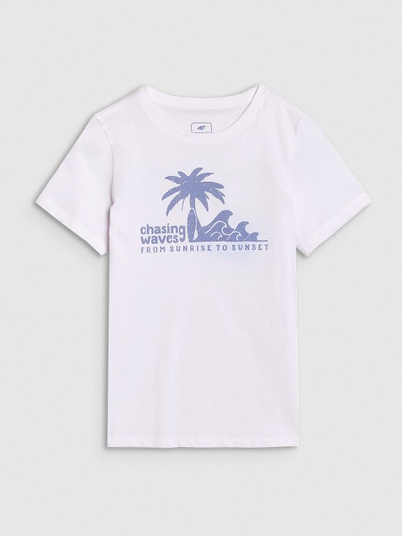 Chłopięcy t-shirt z nadrukiem 4F 4FJRSS25TTSHM2867 - biały