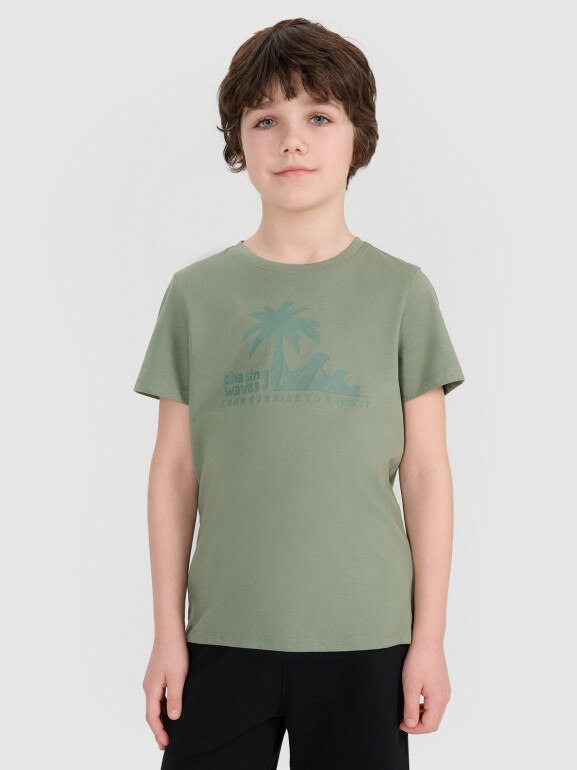 Chłopięcy t-shirt z nadrukiem 4F 4FJRSS25TTSHM2867 - turkusowy