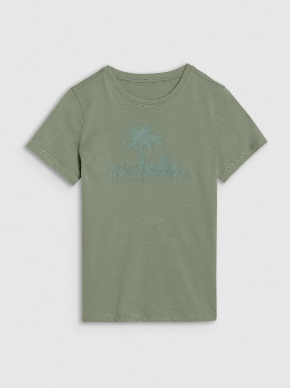 Chłopięcy t-shirt z nadrukiem 4F 4FJRSS25TTSHM2867 - turkusowy