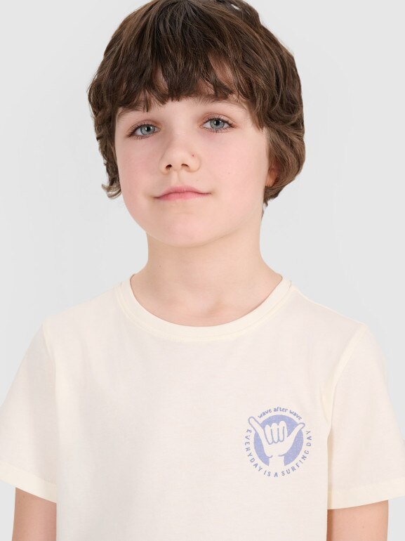 Chłopięcy t-shirt z nadrukiem 4F 4FJRSS25TTSHM2868 - biały