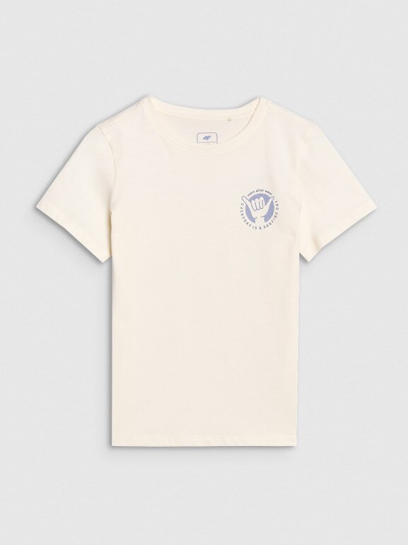 Chłopięcy t-shirt z nadrukiem 4F 4FJRSS25TTSHM2868 - biały