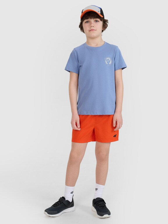 Chłopięcy t-shirt z nadrukiem 4F 4FJRSS25TTSHM2868 - granatowy