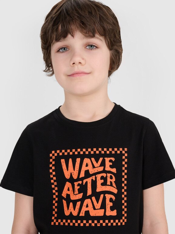 Chłopięcy t-shirt z nadrukiem 4F 4FJRSS25TTSHM2869 - czarny