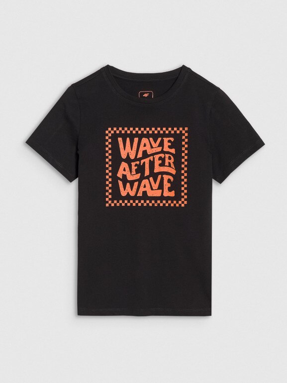 Chłopięcy t-shirt z nadrukiem 4F 4FJRSS25TTSHM2869 - czarny