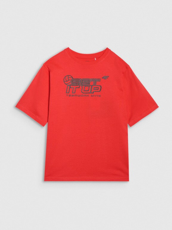 Dziecięcy t-shirt z nadrukiem 4F 4FJRSS25TTSHU3296 - czerwona