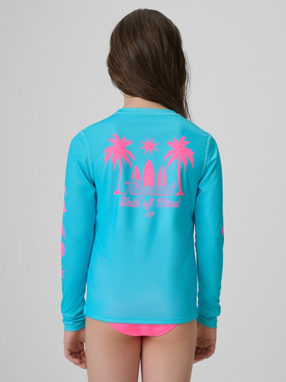 Dziewczęcy longsleeve do pływania UPF50+ 4F 4FJRSS26TFLOF697 - niebieski