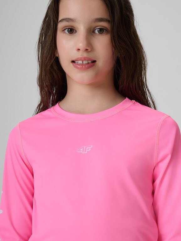 Dziewczęcy longsleeve do pływania UPF50+ 4F 4FJRSS26TFLOF697 - różowy