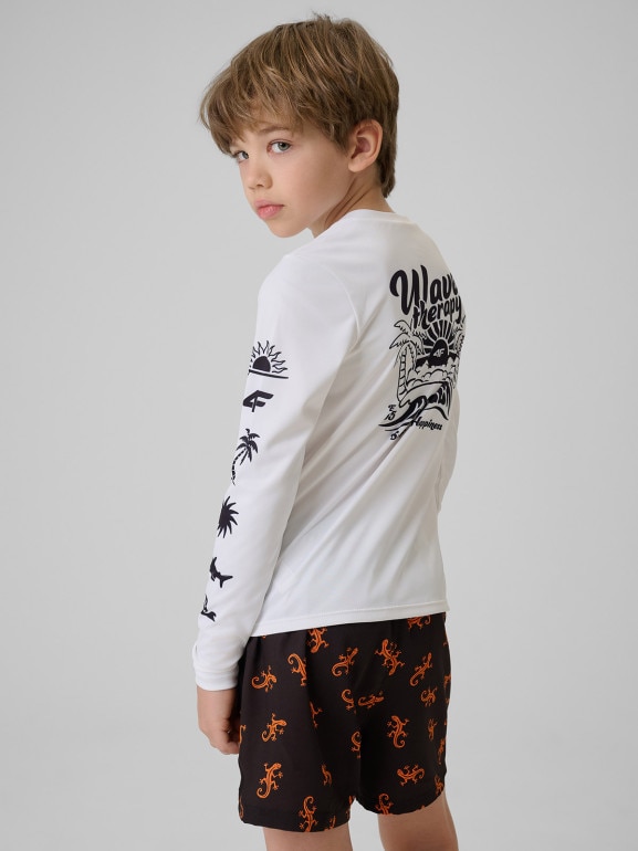 Chłopięcy longsleeve do pływania UPF50+ 4F 4FJRSS26TFLOM696 - biały