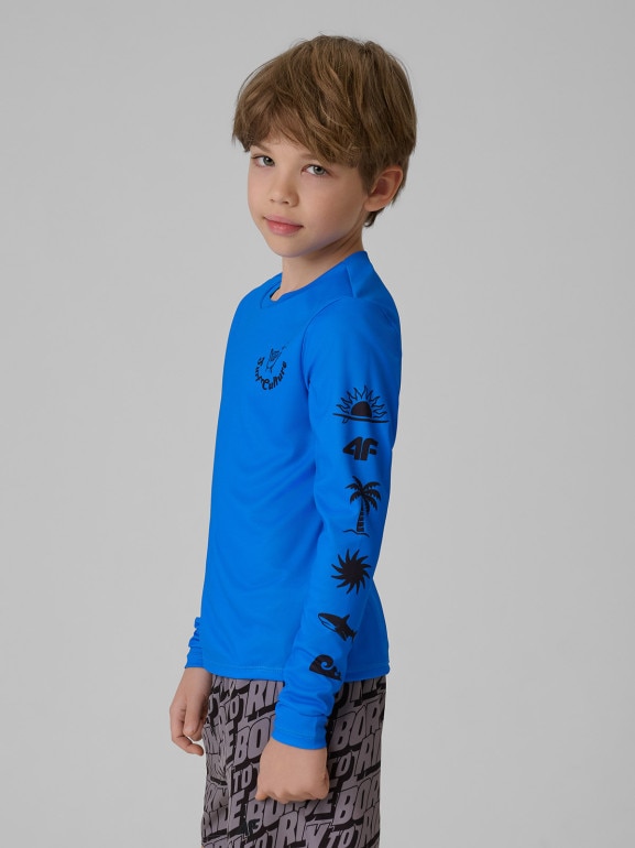 Chłopięcy longsleeve do pływania UPF50+ 4F 4FJRSS26TFLOM696 - niebieski