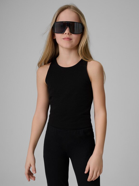 Dziewczęcy crop top 4F 4FJRSS26TSLEF327 - czarny