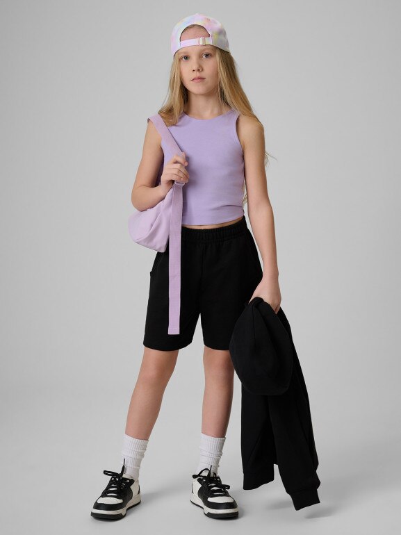 Dziewczęcy crop top 4F 4FJRSS26TSLEF327 - fioletowy