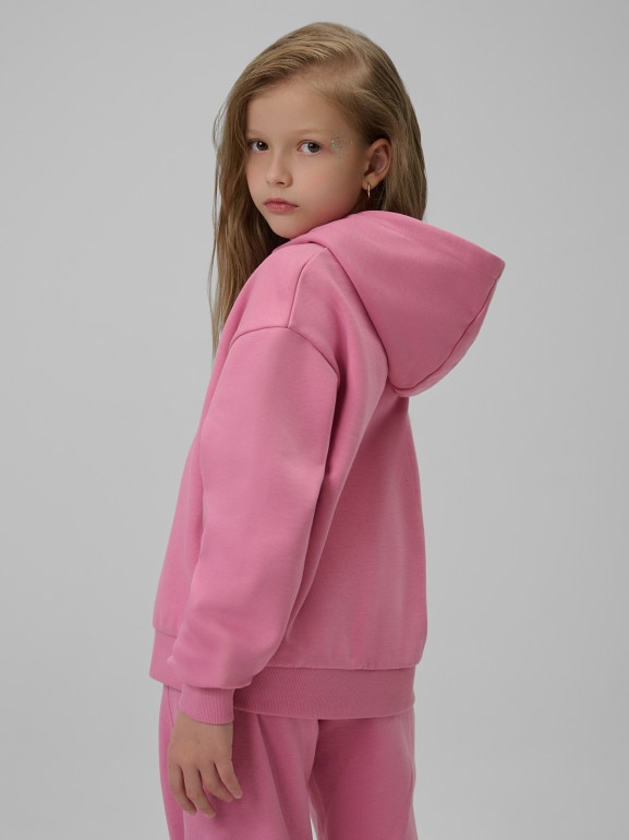 Dziewczęca bluza dresowa nierozpinana z kapturem 4F 4FJRSS26TSWSF2627 - różowa