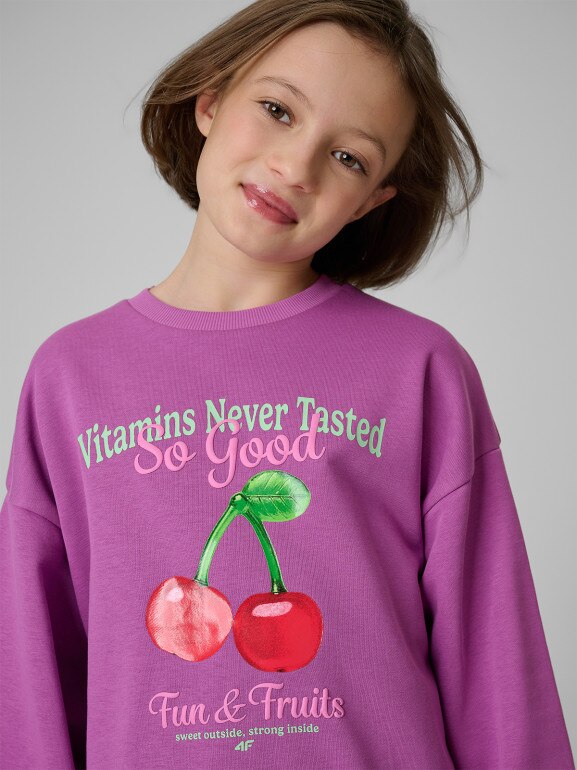 Dziewczęca bluza nierozpinana bez kaptura 4F 4FJRSS26TSWSF2903 - fioletowa