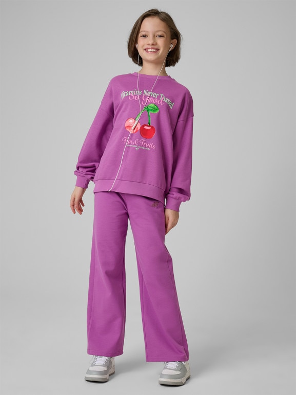 Dziewczęca bluza nierozpinana bez kaptura 4F 4FJRSS26TSWSF2903 - fioletowa
