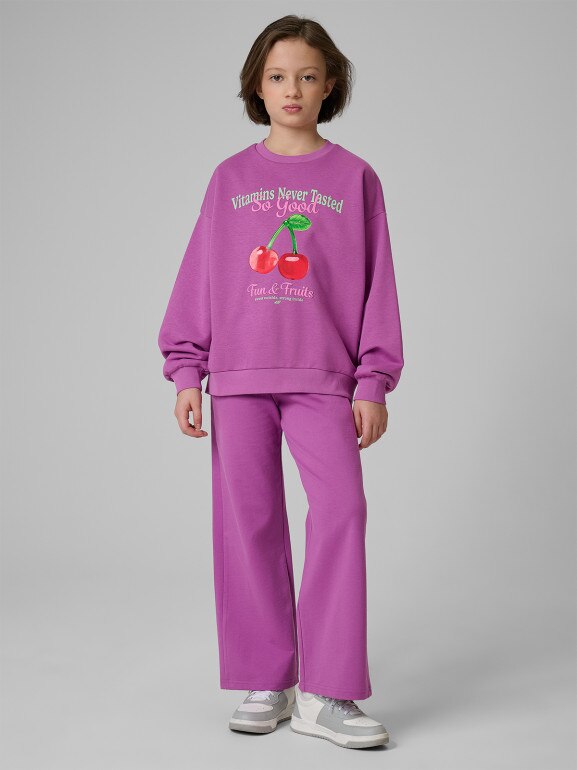 Dziewczęca bluza nierozpinana bez kaptura 4F 4FJRSS26TSWSF2903 - fioletowa