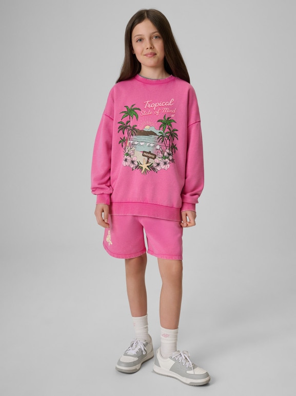 Dziewczęca bluza nierozpinana bez kaptura 4F 4FJRSS26TSWSF2970 - różowa
